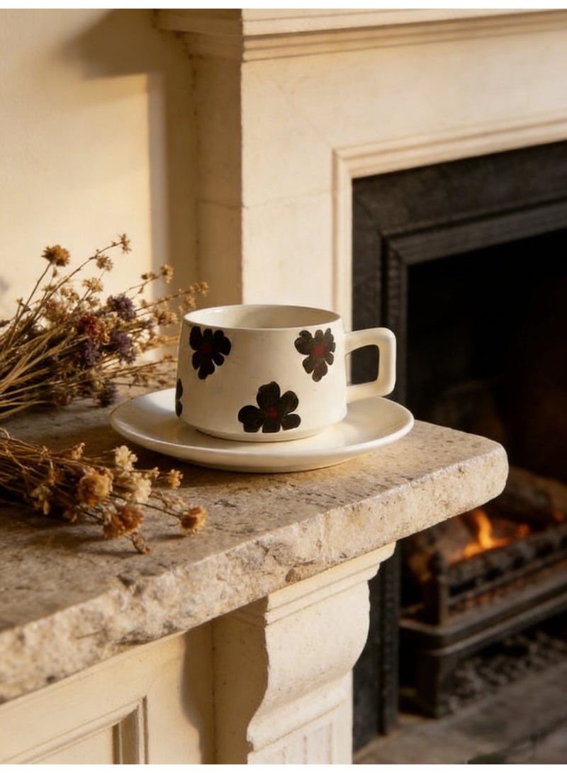 كوب قهوة سيراميك مع قواعد، كوب إسبريسو، كوب قهوة عربية، كوب قهوة تركية، كوب قهوة بمقبض، قاعدة أكواب للمشروبات، مناسب للشاي والقهوة والماتشا والحليب والكابتشينو، 280 مل - Image 5